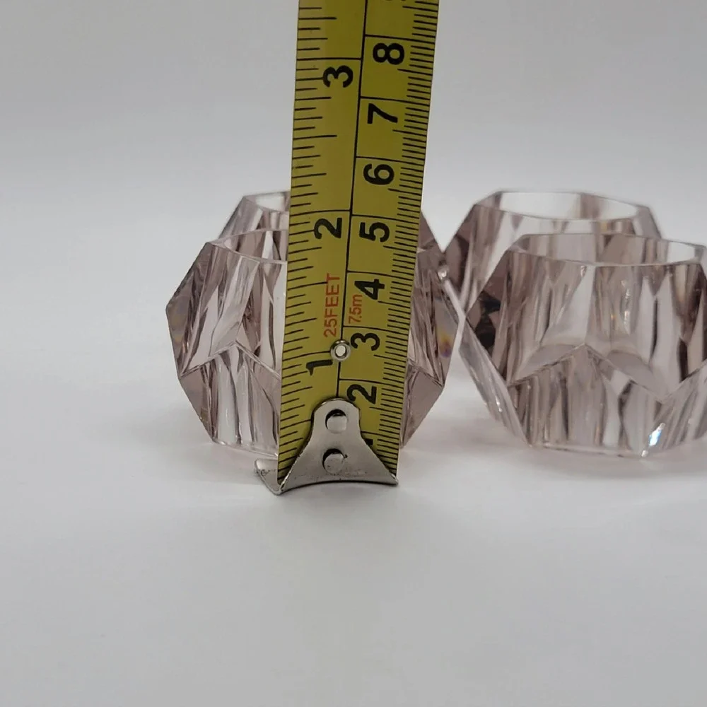 Set of 4 Smoky Faceted‎ Acrylic Napkin Rings Geometric Crystal Style Decor
